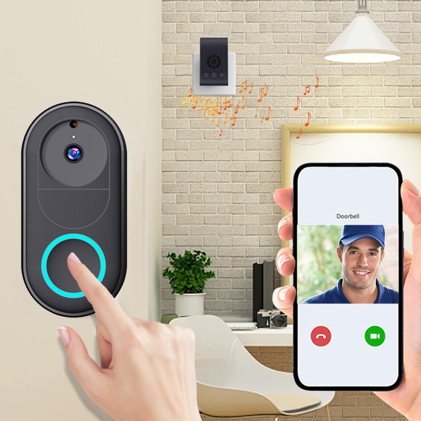 Wireless Smart Video Doorbell Camera with Two-Way Audio for Home Security-image