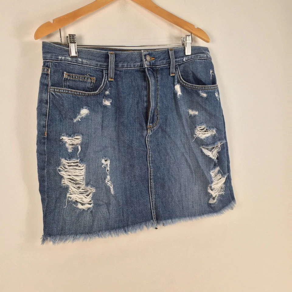 Siwy Mujer Denim Falda Talla 14 Azul Desgastado Mini Algodón Cremallera Mosca 077414 Foto 2 de 4