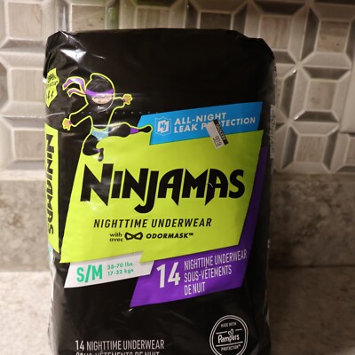 Pampers Ninjamas Nighttime Bedwetting Underwear Boys Size S/M (38-70 lbs) 14 ct
