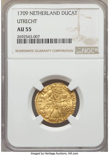 1709 Holland/Netherlands (Rosette *) Gold Ducat, Certified NGC AU-55
