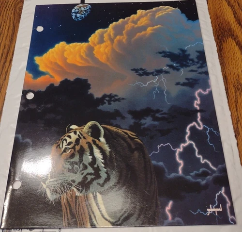 Mead Schim Schimmel Bengal Tiger Lightning Cloud 2 Pocket School Folder 2000 Vtg