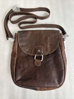 Jack Georges Genuine Leather Crossbody Bag Brown Adjustable Strap 9 x8 