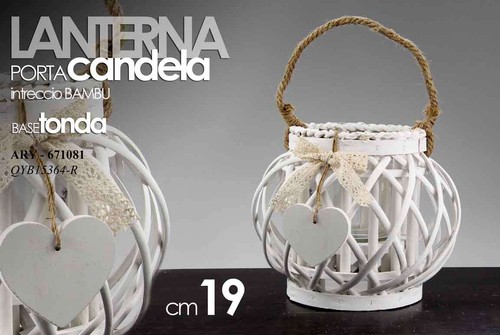 LANTERNA PORTACANDELA GIARDINO RISTORANTE Bomboniera LEGNO VETRO CUORE 19 cm - Foto 2 di 7