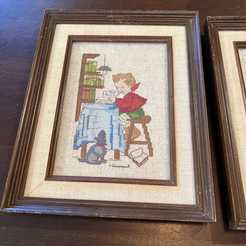 Hummel VINTAGE Cross Stitch Completed Framed SET Of 3 9.5x7.5 - Picture 2 of 5