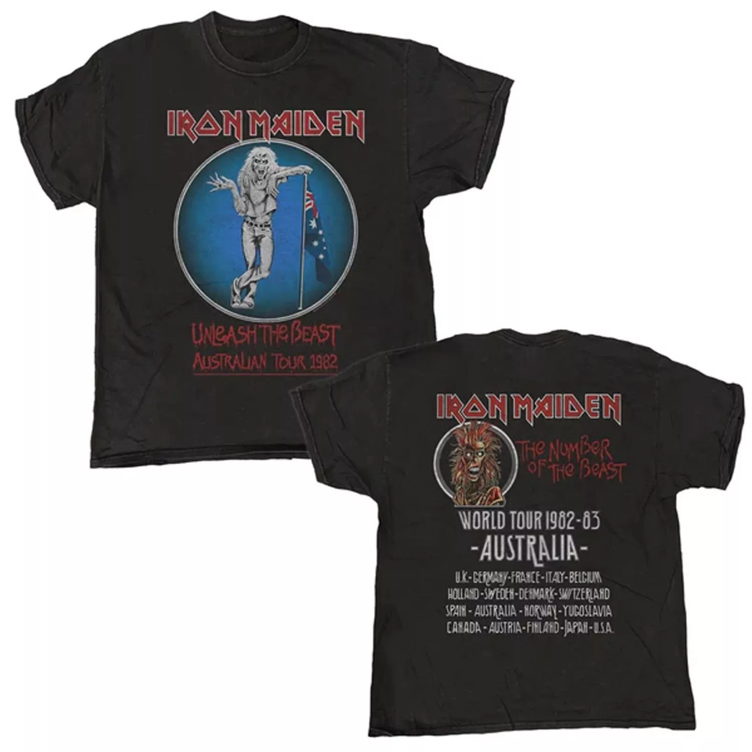 Iron Maiden Unleash The Beast Australian Tour 1982 T-shirt
