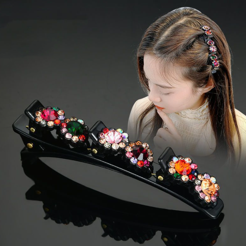 Sparkling Crystal Stone Braided Hair Clips, Double Bangs Hair Clips