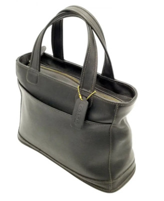 バッグ OLD COACH 9303 Handbag Vintage Leather Coach 9303 SMALL Vintage Black Bleeker Leather Top Handle Tote Bag