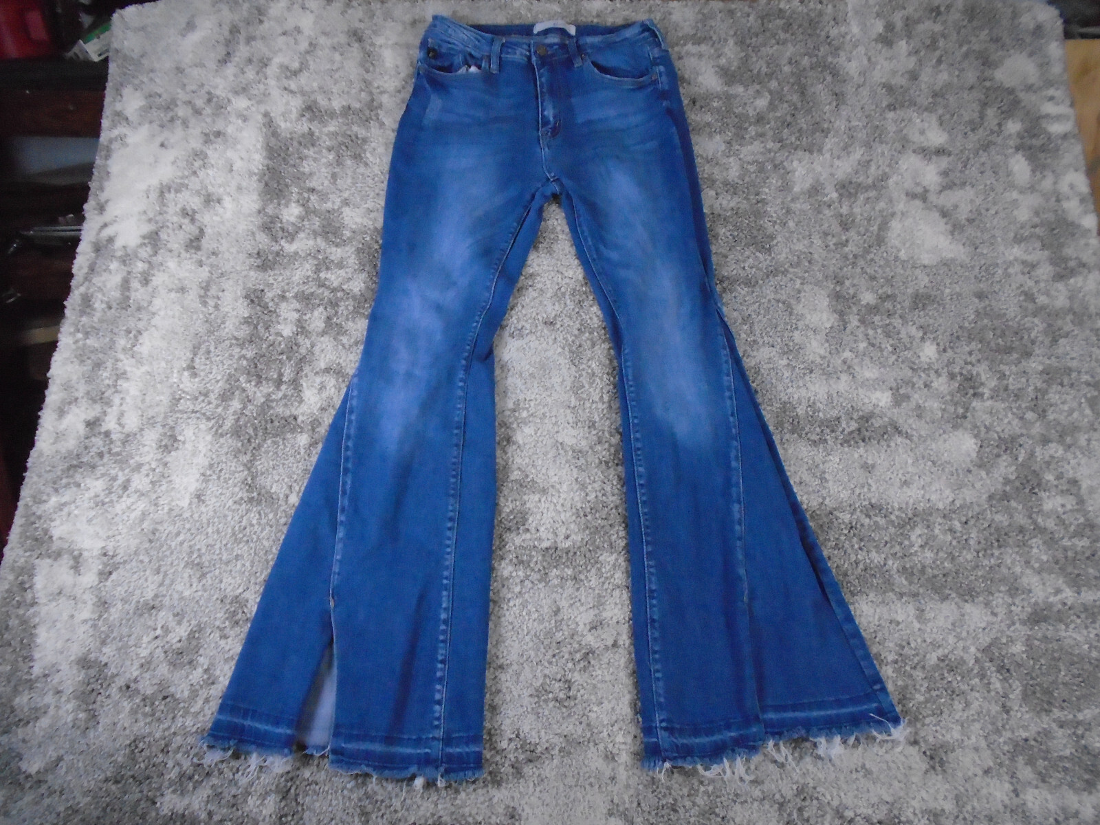 Kancan Jeans Womens 9 28 Blue Desiree High Rise Flare Frayed Falak