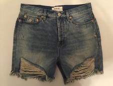 We the Free People Destroyed Boyfriend Denim Button Fly Shorts Size 26 New