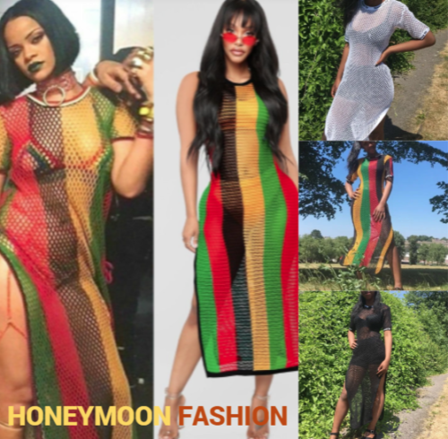 ✅ Rihanna Work Dress Rasta Jamaican Side Slit Split Mesh Carnival Riana Reggae - Picture 1 of 12