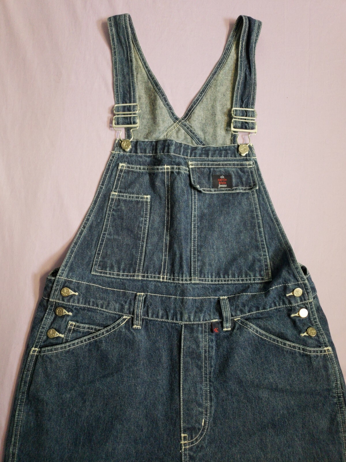 Calvin Klein Vintage Retro 90's Baggy Wide Blue Denim Overalls Men’s Size  Medium