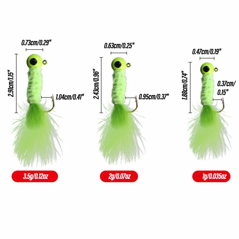 Ice Fishing Marabou Jigs Crappie Jig Heads Lead 1/8oz 1/16oz 1/32oz Feather  Bass