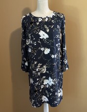NWT Old Navy Medium Gray Floral Birds Butterfly Bell Sleeve Shift Dress