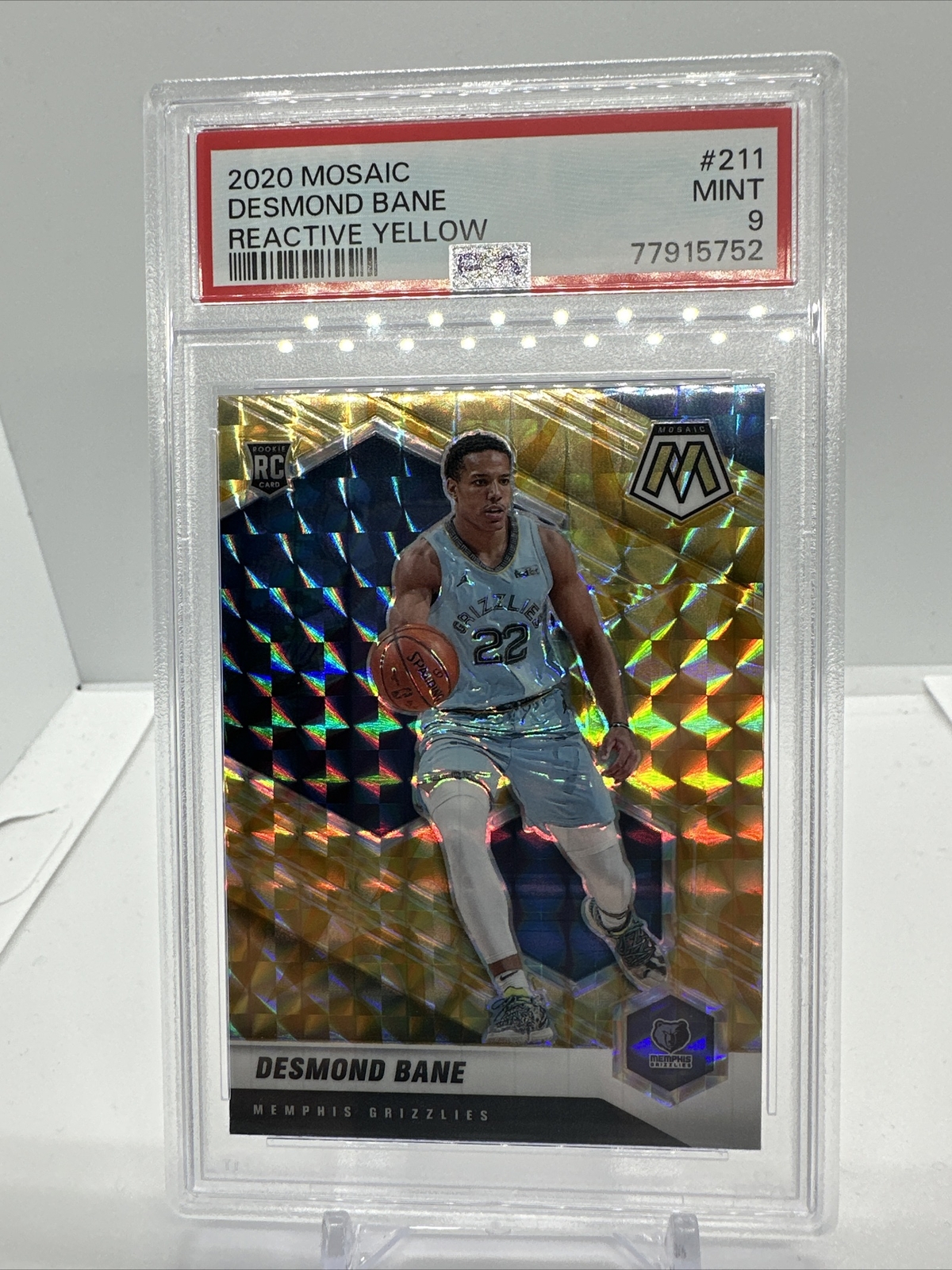 2020-21 Desmond Bane Mosaic Reactive Yellow Prizm RC PSA 9 MINT Grizzlies #211