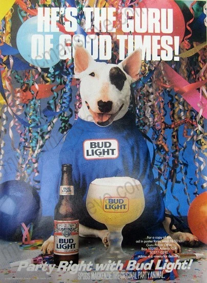Budweiser バドワイザー スパッズ マッケンジー APPLAUSE レア Spuds Mackenzie In Collectible Beer Print Advertising for sale | eBay