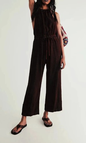 Tuta Free People Clean in lino pezzo unico marrone taglia large nuova con etichetta - Foto 2 di 3