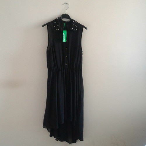 VESTITO BENETTON NERO CON BORCHIE SUL COL COLLETTO - TAGLIA S | eBay