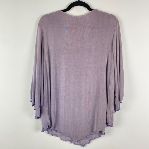 Citiknits Blouse Size 1X Purple Slinky Knit 3/4 Split Sleeves Scoop Neck - Picture 6 of 10