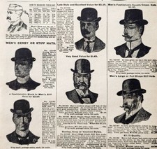 1900 Bowler and Derby Hats Advertisement Victorian Sears Roebuck 5.25 x 7"