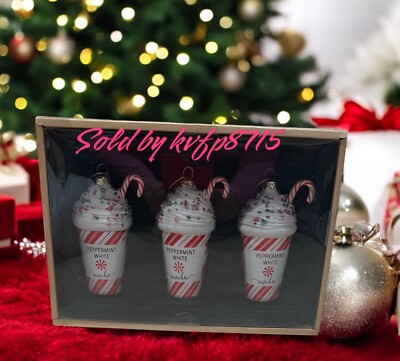Peppermint Candy Cane Hot Coco Red White Green 4  Christmas Ornament Traditional