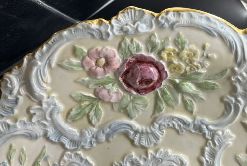 Antique Meissen 12" Hand Painted Raised Floral Center Bowl - Picture 9 of 12