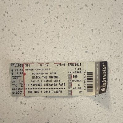 Jay-Z Kanye West Watch The Throne 2011 Concert Ticket Stub Baltimore