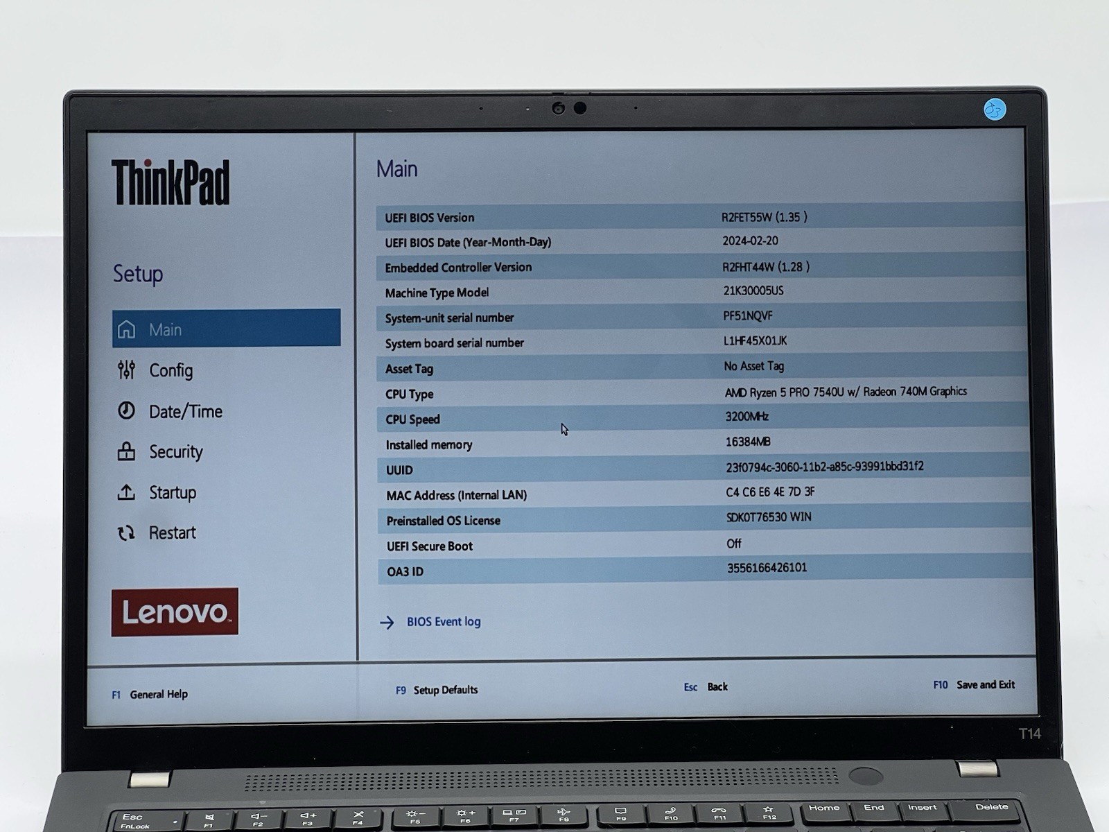 Lenovo ThinkPad T14, 14-Inch Laptop, with Ryzen 5 PRO 7540U, 512 GB NVMe (Non-Volatile Memory Express), No OS