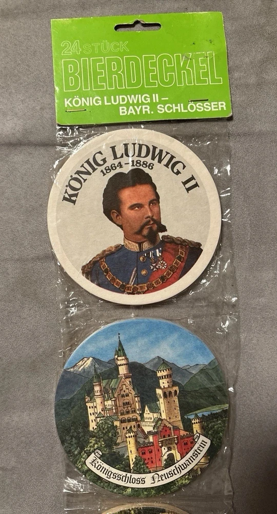 Vintage Bierdeckel, 24 Stück, König Ludwig II, Bayrische Schlösser, 1972