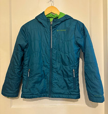 Columbia Omni-Heat Kids Puffer Jacket Blue/Green Hooded Full Zip Ripstop M