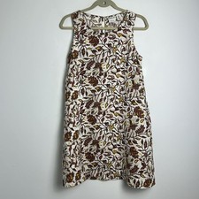 Rachel Zoe Small 100% Linen Beige Warm Tone Floral Sleeveless A-Line Dress