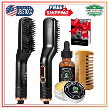 Beard Straightener Kit with Beard Oil Balm Comb and E-Book for All Beard Types