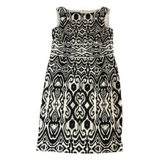 Jones New York Sheath Dress Women 8 Black White Ikat Tribal Print Sleeveless