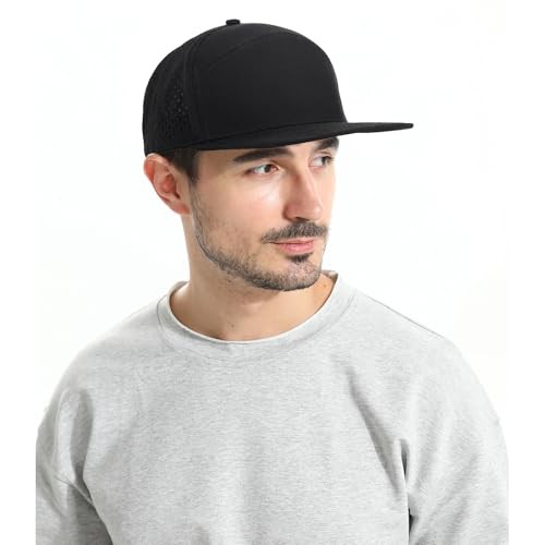 Quick Dry Baseball Cap Flat Brim Snapback Hat Sun and Rain One Size Black image 7