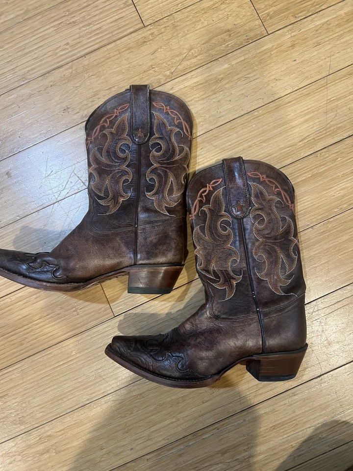 Tony Lama Santa Fe Botas del Oeste Vaquero Cuero Punta de Ala Marrón Talla 6B Foto 3 de 4