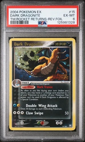 2004 POKEMON EX TEAM ROCKET RETURNS #15 DARK DRAGONITE-REVERSE FOIL PSA 6