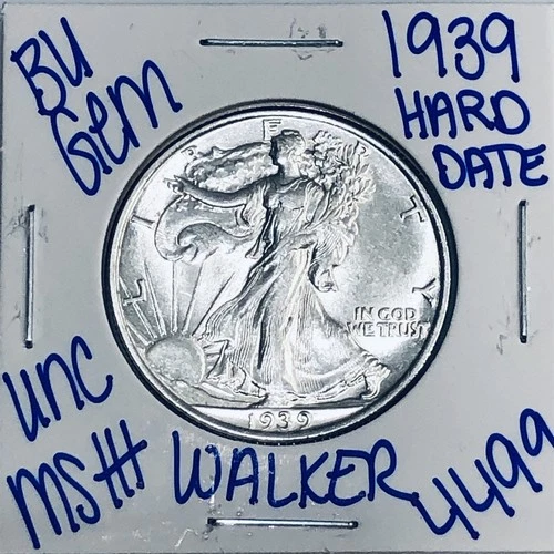 1939 BU UNCIRCULATED WALKING LIBERTY SILVER HALF DOLLAR AUTHENTIC U.S. MINT 4499