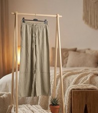Linen Khaki Stripe Wide Leg Trousers khaki Colour Uk 16