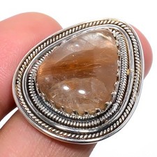 Golden Rutilated Quartz - Bahia 925 Sterling Silver Bali Ring s.7 T52