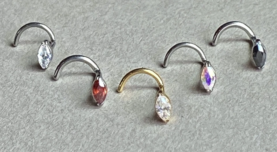 1pc Implant Grade Titanium Marquise Gem Nose Screw Ring 18g or 20g - Image 3 of 4