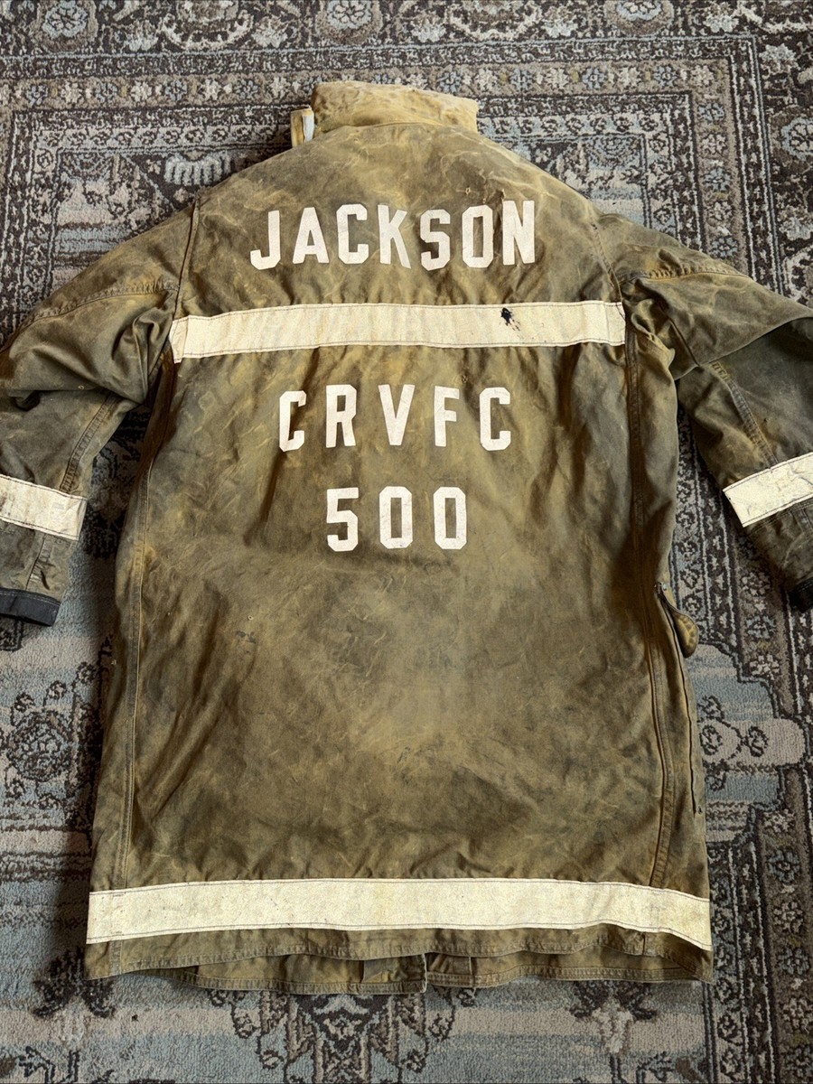 VTG Janesville Firefighters Mens Med Turnout Jacket Coat Lobster