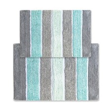 2 PCS Cordural Stripes Bath Mat Set Mint Green Grey 17x24 21x34 Inch Rug