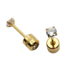 18K Yellow Gold Filled Designer Inspired 3mm 4-Claws Zircon Stud Post Earrings