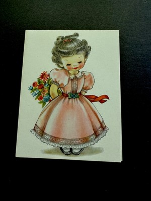 1 VTG Unused Ars Sacra Greeting Card Girl In Pink Dress W/ Surprise Flowers  
