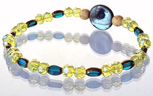 Bracciale fatto a mano cristallo dorato-vetro - 18,25 cm / 7,2 in misura elastica - Foto 2 di 3