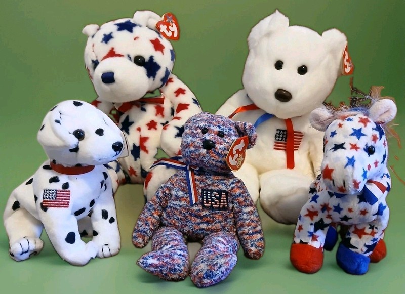 Ty Patriotic Beanie Buddy & Beanie Baby Lot USA America Rescue FDNY White Lefty