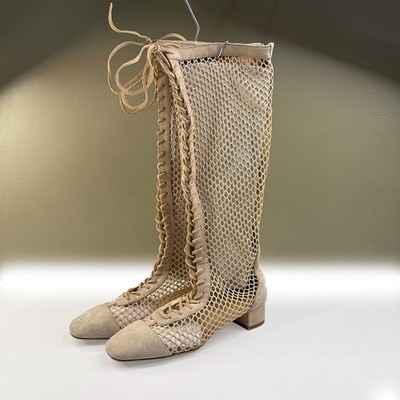 Christian Dior Beige Resille Naughtily D Lace Up Over The Knee