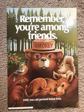 Vintage 1980 Smokey Bear Poster Print “Remember You're Among Friends" 18.5"x13"