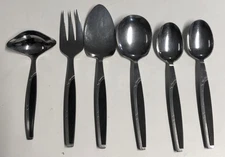 Mar Crest Ebony Elegance Stainless Starburst Serving W Spoons Flatware 6 Pcs VTG