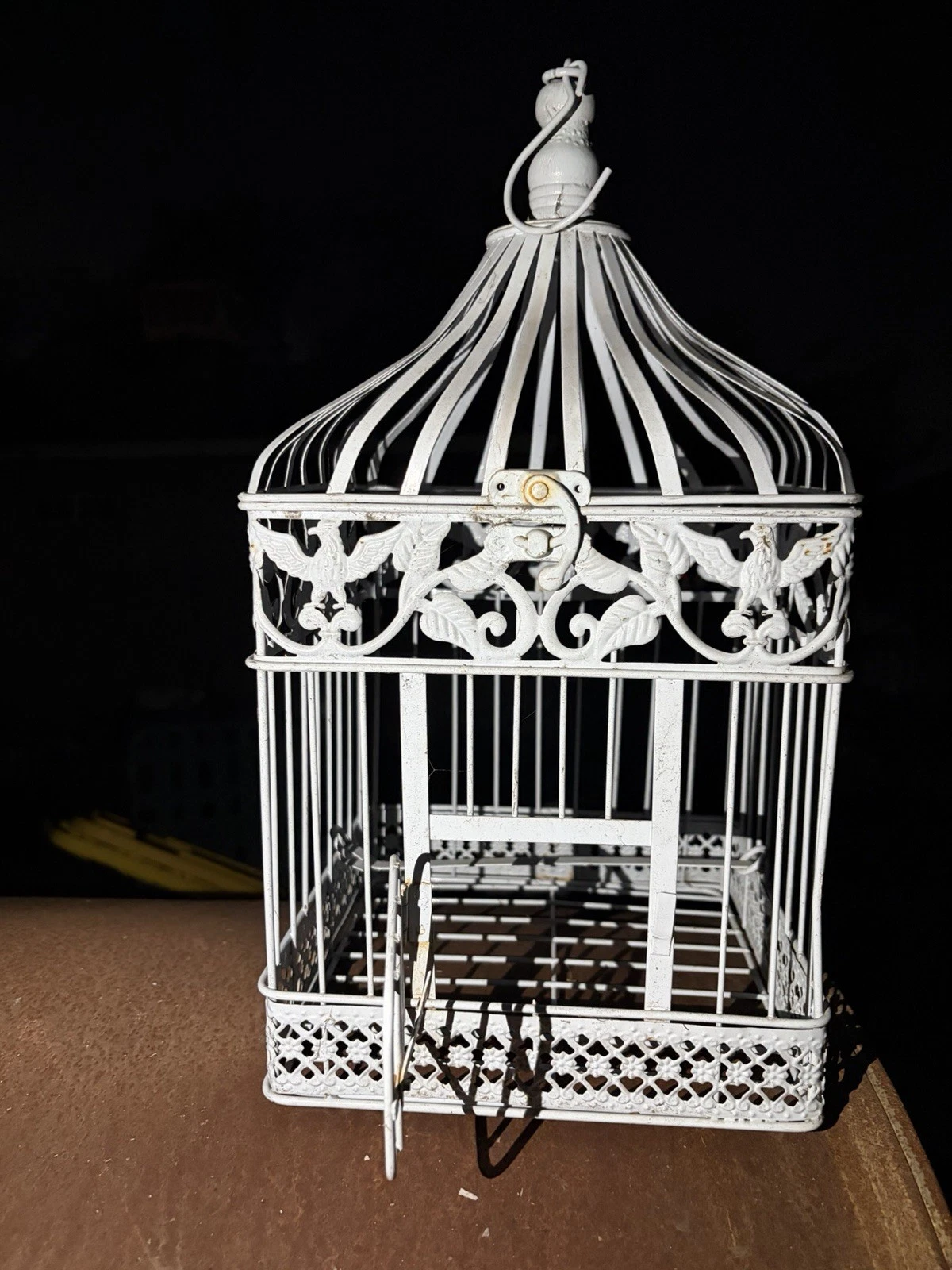 White Metal Dometop Decorative Small Bird Cage with Ornate Design