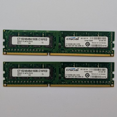 Crucial 16 GB (2x 8 GB) DDR3-1600 PC3-12800U CT102464BA160B 2Rx8 1.5 V PC RAM